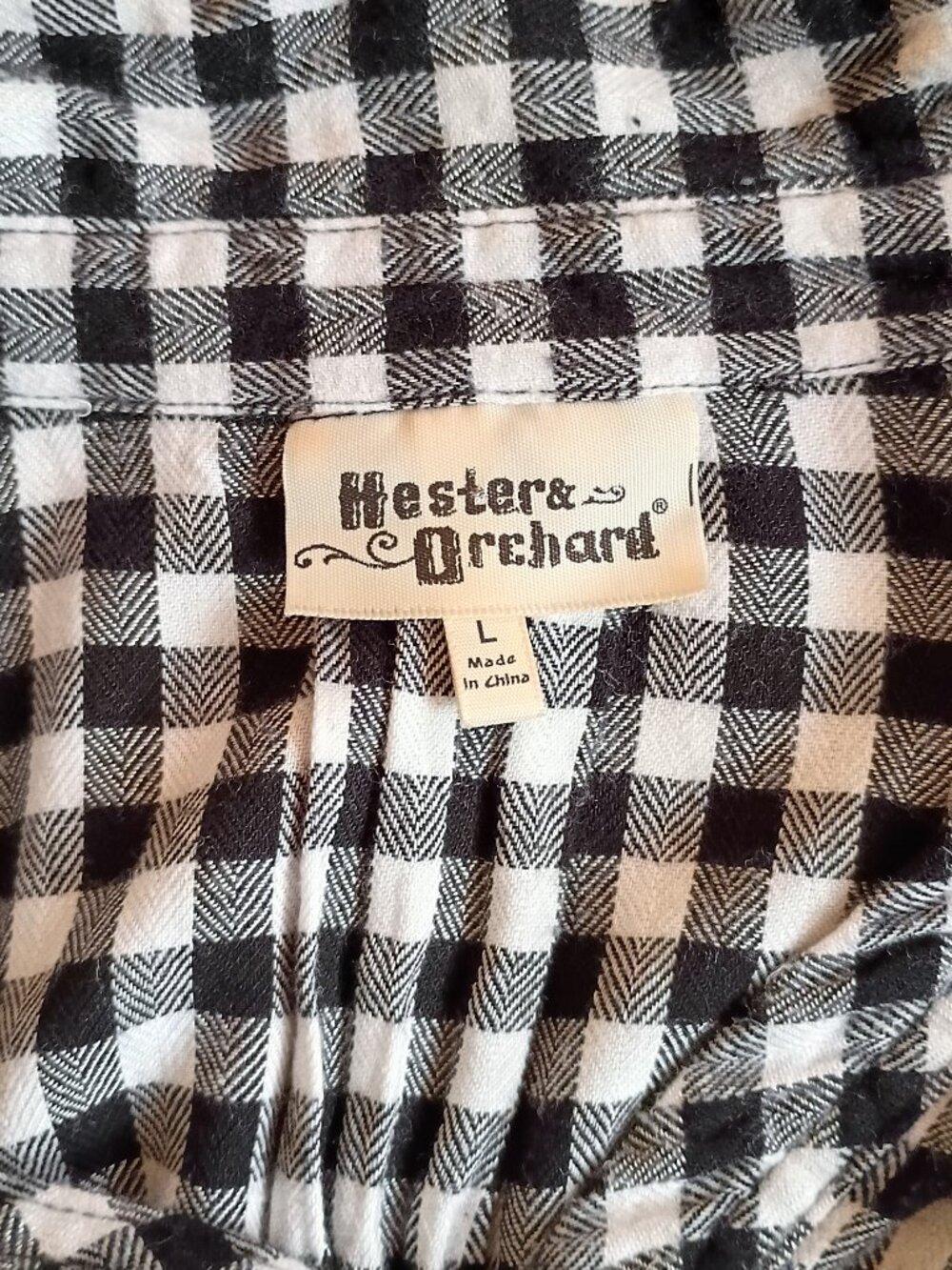 HESTER & ORCHARD‎ Women's Shirt Top Black White Plaid Checks Button Down LARGE - Picture 7 of 9